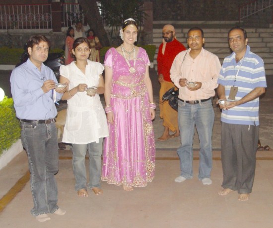 From left to right: Shri Vinod Sharma, Correspondent, Zee News, his wife Alka, Kumari Somashekhari, Zee News 
camera man, Shri Gandharva Kumar, 
Shri Ganesh Shastriji, film maker